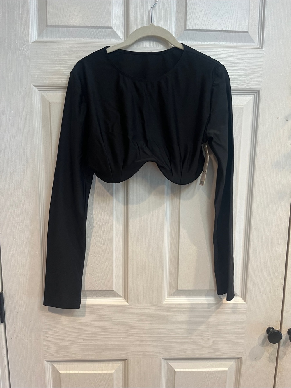 Urban Outfitters Black Cropped Long-Sleeve Top with Sculpted Hem
